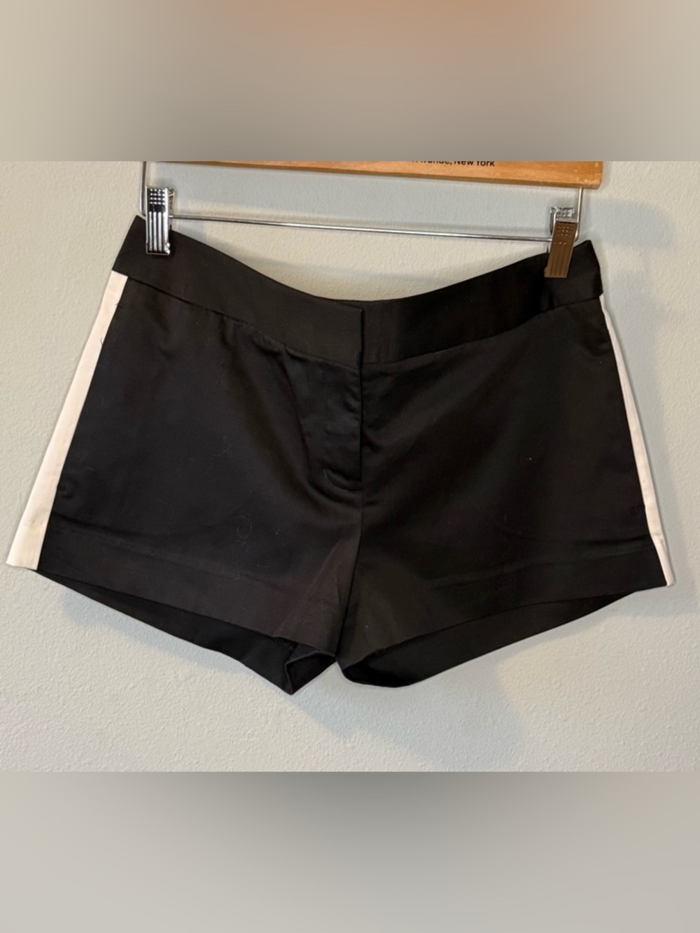 Express Black High-Waist Shorts with White Side Stripe
